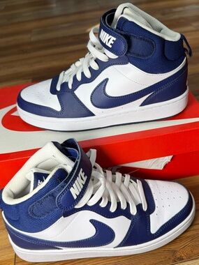 Nike Court Borough Mid 2 GS White Blue Sneakers Youth 6Y Womens 7.5 CD7782-107